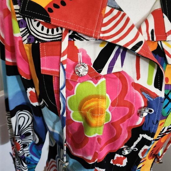 Berer Jacket Multi-Color Abstract Floral Faux Crystal Buttons Womens Size Small - Picture 3 of 11